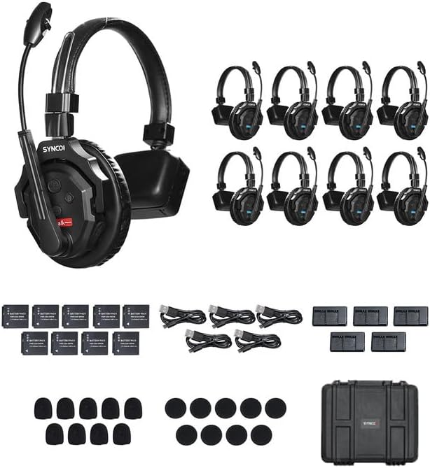 SYNCO XTalk X9 2.4GHz Wireless Headset with Microphone Intercom System Random Master Device Design for Movie Shoot Live Show Stage Performance (9 PCS)