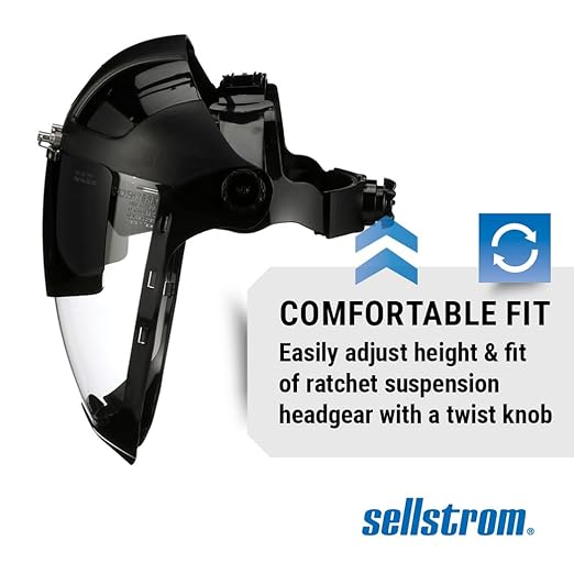 Sellstrom DP4 Face Shield - Lightweight Mask with High Impact Crown & Ratchet Headgear for Work, Grinding, Plasma/Flame Cutting - ANSI Z87.1 - Clear Anti Fog Polycarbonate Window - UV/IR Flip Up Visor