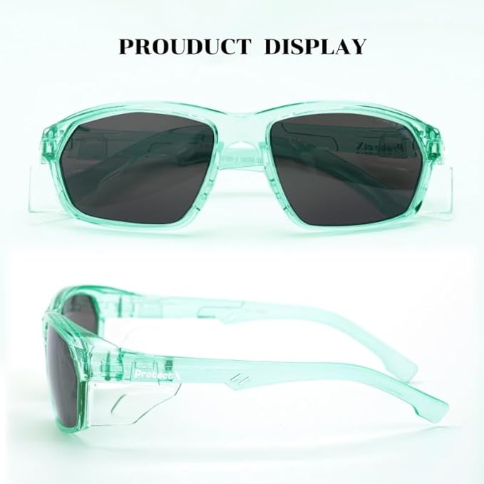 ProtectX Stylish Anti-Fog & Scratch-Resistant Safety Glasses With Readers, UV Protection Goggles, Anti-Impact Lightweight Glasses for Men＆Women Jade Tinted Smoke