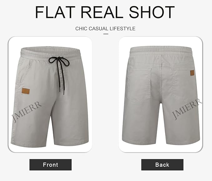 JMIERR Mens Casual Shorts - Cotton Drawstring Summer Beach Stretch Twill Chino Golf Shorts