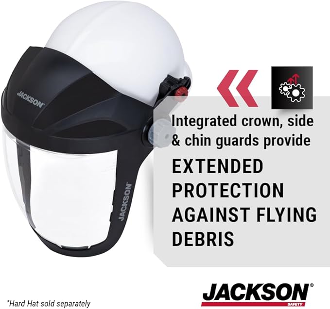 Jackson Safety QUAD 500 Face Shield - Anti-Fog Window with Chin Guard - ANSI Z87.1 & OSHA - (Multiple Styles & Headgears)