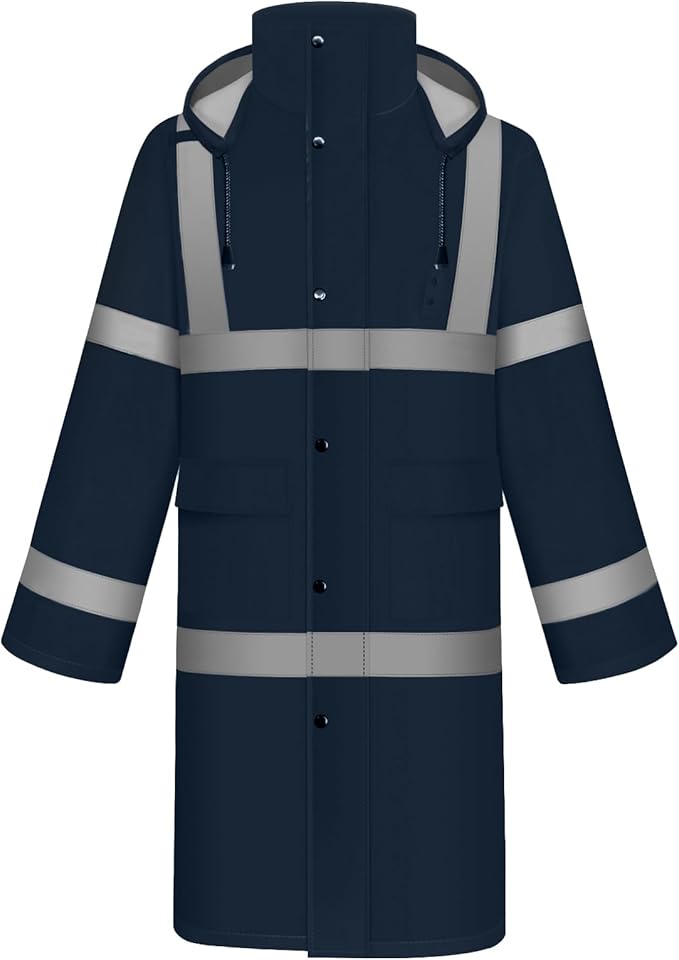 TCCFCCT Rain Coats for Men Hi Vis Rain Jacket Men with Hood, Heavy Duty Rain Suits for Men Waterproof, Long Safety Rain Gear for Men Women for Hiking Camping Outdoor Activities, M Navy Blue