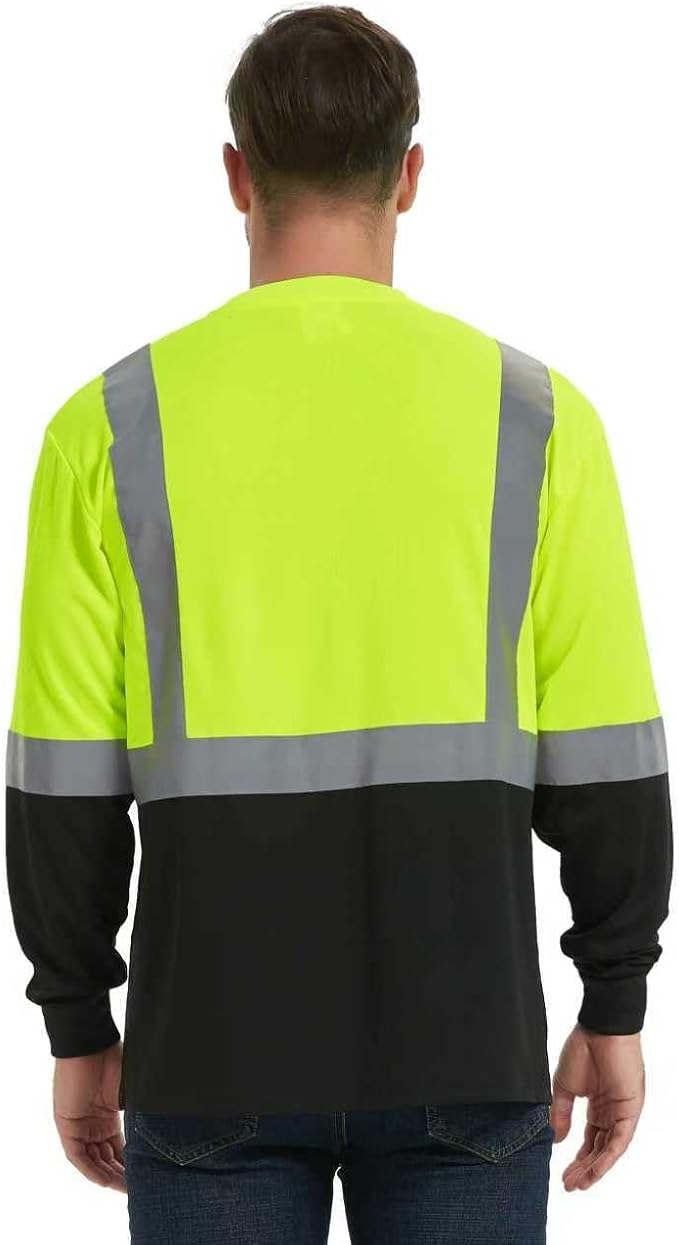 ProtectX High Visibility Long Sleeve Shirts Reflective Hi Vis Safety Shirt for Men Women Class 2-3 Construction Shirt 1 Pack