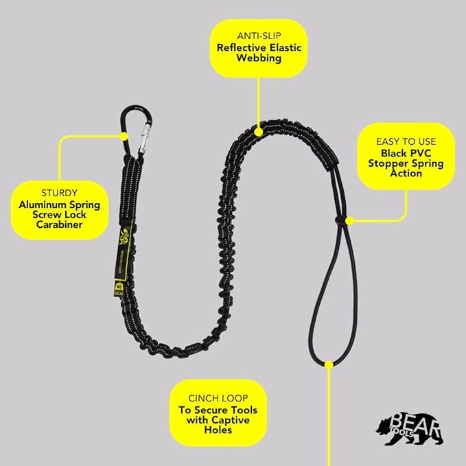 BearTOOLS Tool Lanyard with Single Carabiner and Adjustable Loop End, Standard Length, Maximum Weight Limit 8KG / 17.6lb, Aluminum Screw Lock Carabiner with Shock Cord Stopper, 0922S (2 Pack)