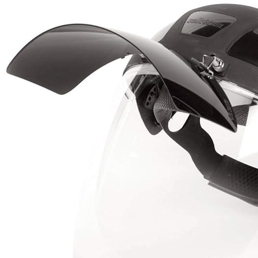 Sellstrom DP4 Face Shield - Lightweight Mask with High Impact Crown & Ratchet Headgear for Work, Grinding, Plasma/Flame Cutting - ANSI Z87.1 - Clear Anti Fog Polycarbonate Window - UV/IR Flip Up Visor