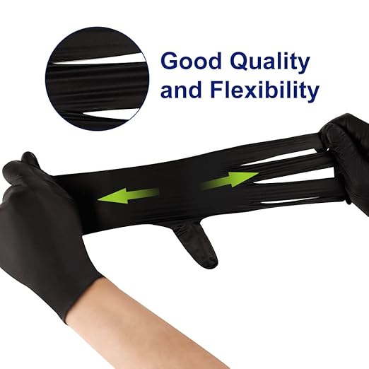 KKD Nitrile Gloves, 5.5 Mil Disposable Gloves Powder Free, 100 Count Food Safe Gloves Disposable Latex Free For Cooking, Cleaning, Work, Black, X-large