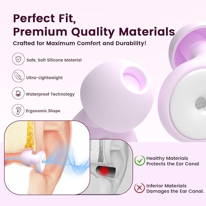 Ear Plugs for Sleeping Noise Reduction, 30dB Ear Plugs for Hearing Protection, 4 Pair Eartips Silicone Soft Reusable EarPlugs for Sleep, Concert, Focus with Case