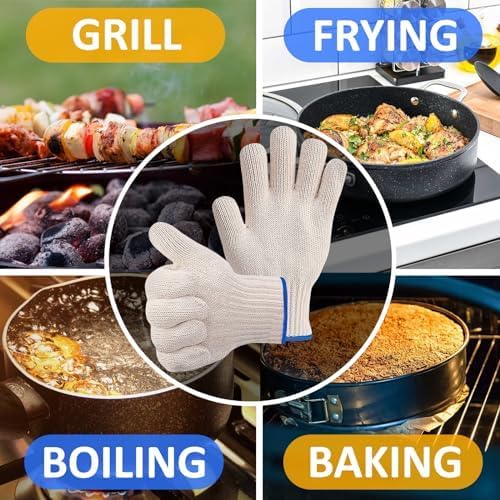 KETAR 2 Pairs Heat Resistant Gloves for Grilling - 9.5 Inch Durable Aramid BBQ Heat Gloves for Cooking - Full Hand Protection, Easy to Use, Multipurpose for Baking, Roasting, Frying, and More
