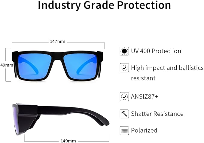 Polarized Men's and Women's Safety sunglasses,High Impact Resistant ANSI Z87UV400 Protection With Side Shield