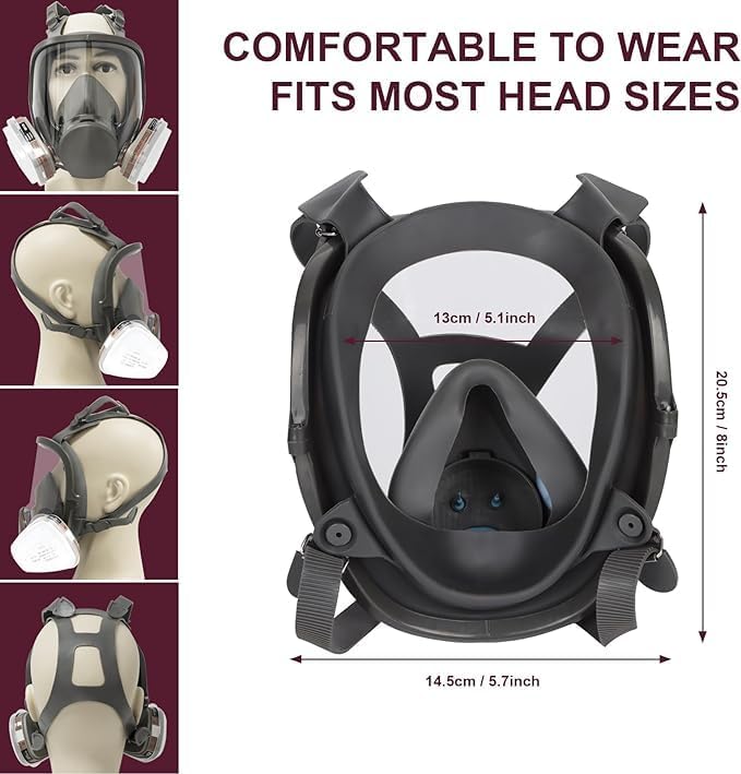 Full Face Respirator Mask, 6800 Reusable Respirator Mask with Filters, Anti-fog, Ideal for Paint, Spray, Dust