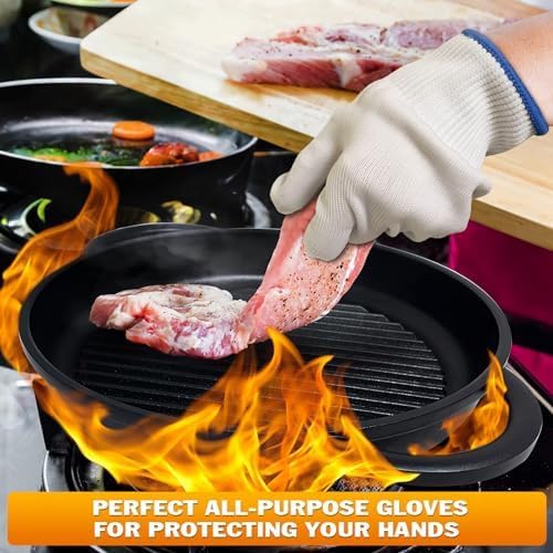 KETAR 2 Pairs Heat Resistant Gloves for Grilling - 9.5 Inch Durable Aramid BBQ Heat Gloves for Cooking - Full Hand Protection, Easy to Use, Multipurpose for Baking, Roasting, Frying, and More