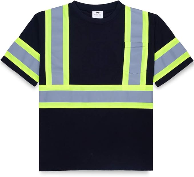VENDACE Men's High Vis Class 2 Safety T Shirt ANSI Reflective Work Short Sleeve Shirt with Black Bottom(Black,XL)