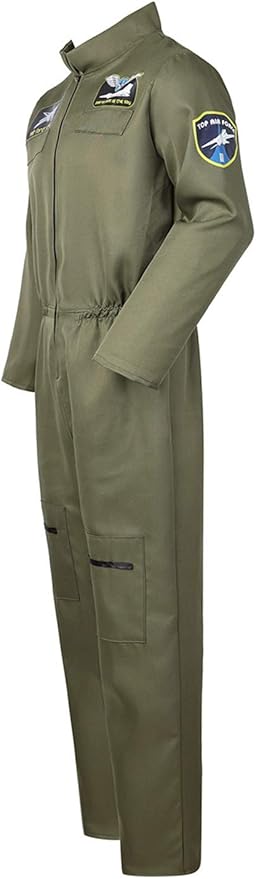 Men's Adult Astronaut Spaceman Costume Coverall Pilot Air Force Flight Jumpsuit Dress Up Party