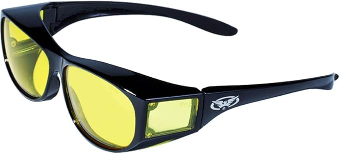Global Vision Escort Safety Fit Over Glasses, Black Frame (3 Pack - 1 Clear Lens, 1 Smoke Lens, 1 Yellow Lens)