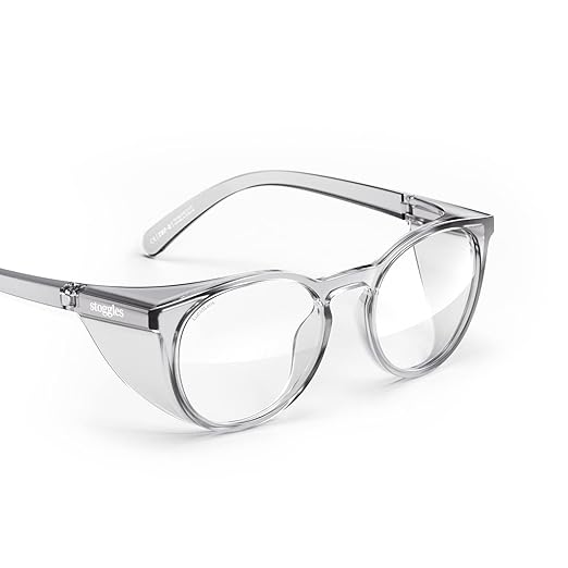 Stoggles Round Z87.1 Certified Polycarbonate Safety Glasses, Scratch & Shatter-Proof, Blue-Light & UV Blocking Lens, Top & Side Shields, Anti-Fog Dip Coated, Durable, Protective & Stylish Eyewear
