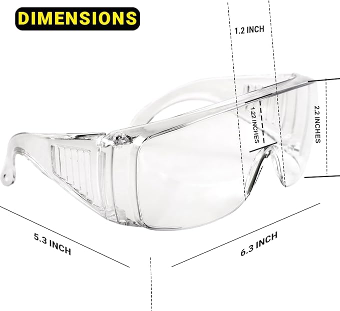 Bulk Packs Safety Glasses Over Eyeglasses - (ANSI Z87, Anti-Fog, Scratch-Resistant, UV Protection)