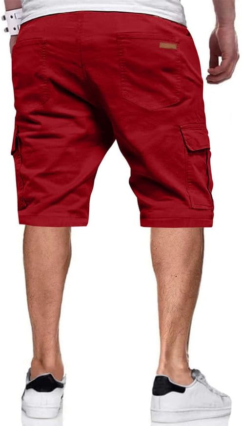 JMIERR Mens Casual Twill Cargo Shorts Cotton Drawstring Classic Cargo Stretch Short with 6 Pockets