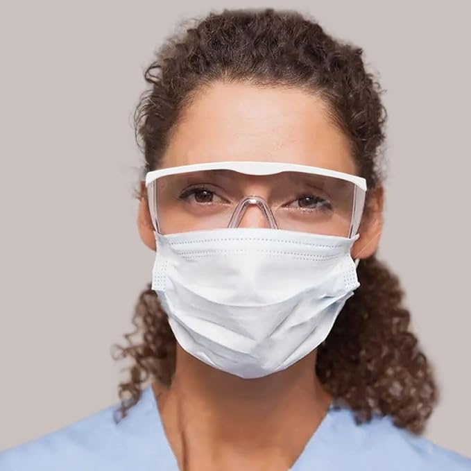mozeeda Safety Glasses Safety Goggles for Men Women, Clear Safety Glasses Over Eyeglasses, Z87 UV 400 Anti-fog Adjustable Temples Protection Goggles for Nurse,Eyewear Anti-Scratch with Temple for Lab