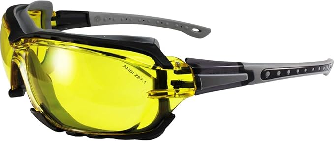 Birdz Eyewear Gasket Safety Padded Motorcycle Sport Sunglasses Grey with Clear Lens