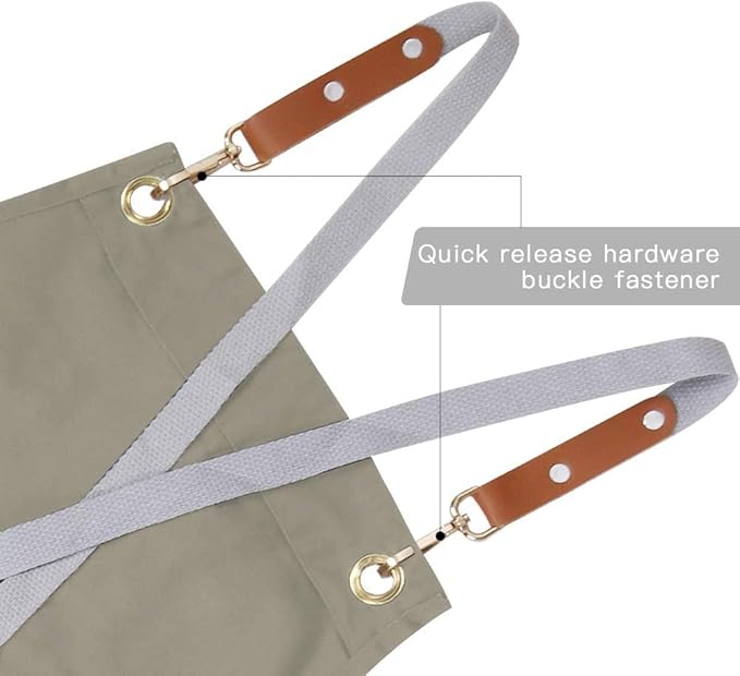 Chef Apron,Cross Back Apron for Men Women with Adjustable Straps and Large Pockets,Canvas,M-XXL (Beige)