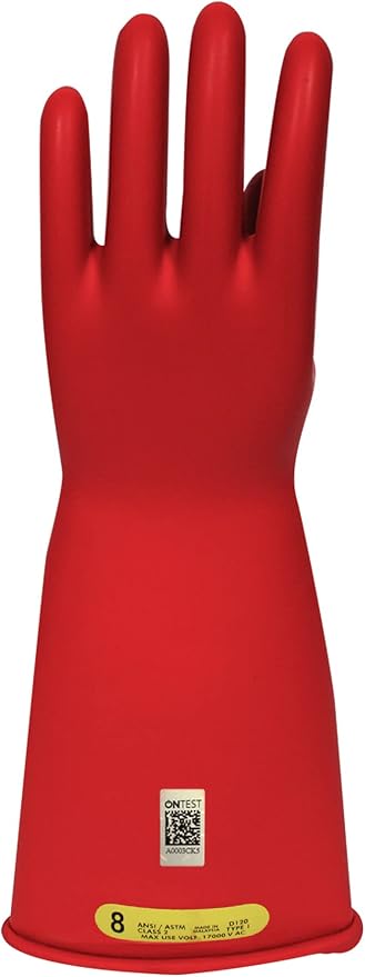 Enespro Class 2 Red Rubber Voltage Insulating Gloves, Max. Use Voltage 17000V AC/25500V DC, GC2R12
