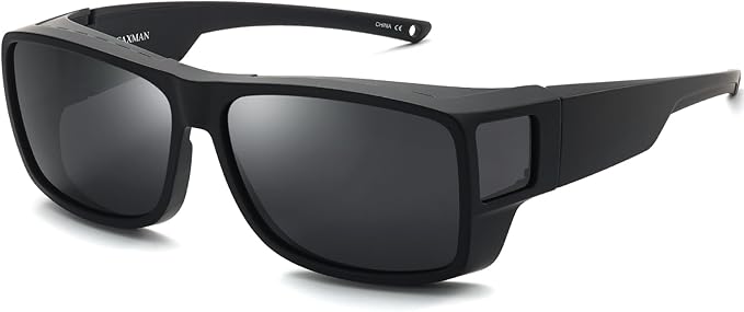CAXMAN Fit Over Glasses Sunglasses Polarized Wrap Around Sunglasses with Side Window Shields for Full Protection