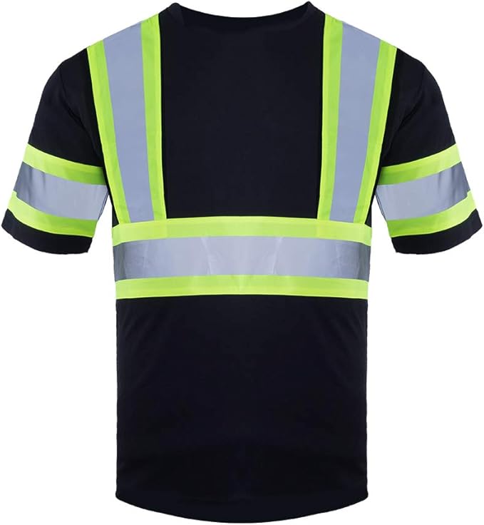 VENDACE Men's High Vis Class 2 Safety T Shirt ANSI Reflective Work Short Sleeve Shirt with Black Bottom(Black,M)