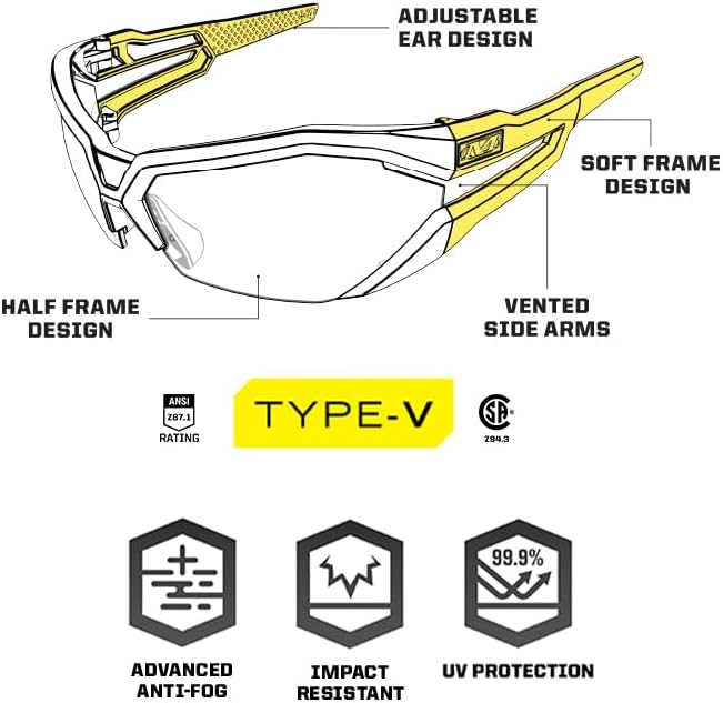 Mechanix Wear: Vision Type-V Safety Glasses with Advanced Anti Fog, Scratch Resistant, Half Framed Protective Eyewear, Lightweight Glasses with Adjustable Arms and Nose (Blue Mirror Lens)