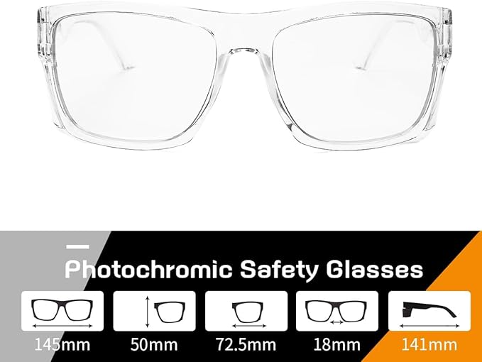 TransitionSafetyGlaseswith ANSI Z87+ImpactApproved Wraparound&Anti Bluelight UV400