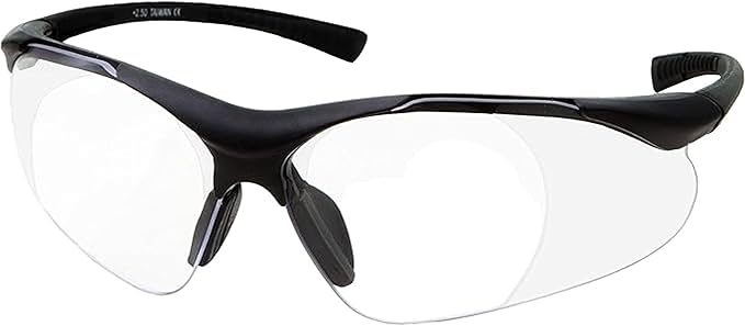 grinderPUNCH Full Lens Magnification Safety Glasses with Black Frame | Clear Lens | | Magnifying Reading Eyewear