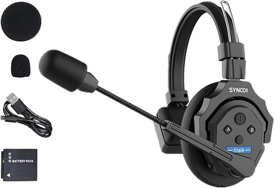 SYNCO XTalk X1 2.4GHz Wireless Headset with Microphone Intercom System Random Master Device Design for Movie Shoot Live Show Stage Performance (1 PCS)