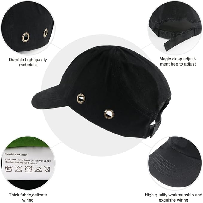 Safety Bump Cap Baseball Hat Style Lightweight Head Protection Cap Hard Hat for Men Women (Classic Black)