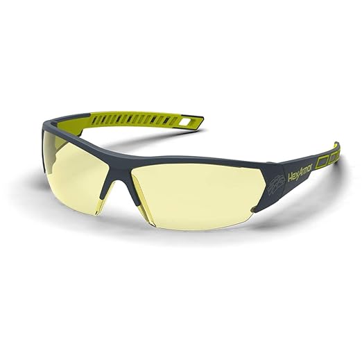 HexArmor MX250 Amber Safety Glasses for Men and Women | Anti-Fog | Scratch Resistant | For Low-Light Conditions | Modern-Safety Glasses | Metal-Free | Certified ANSI Z87 | 100% UV Protected Eyewear