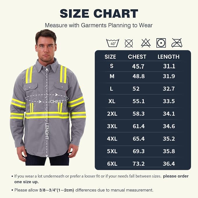 SKSAFETY 7oz FR Shirts for Men, Welding Shirt Hi Vis Flame Resistant 100% Cotton Fire Retardant Longsleeve Shirt CAT2/NFPA
