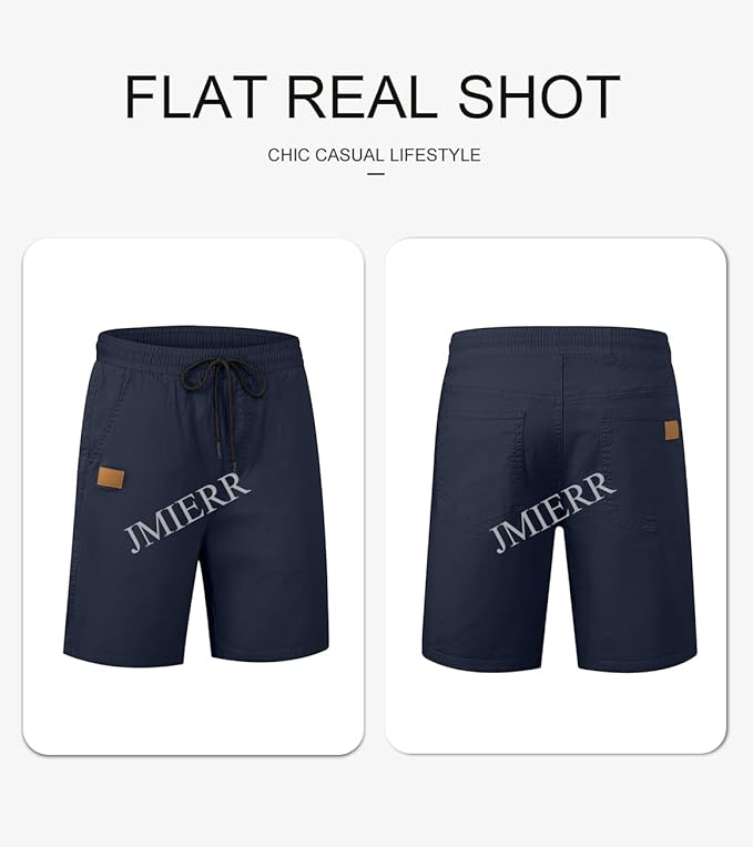 JMIERR Mens Casual Shorts - Cotton Drawstring Summer Beach Stretch Twill Chino Golf Shorts