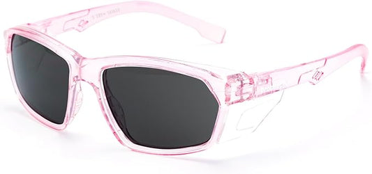 ProtectX Stylish Anti-Fog & Scratch-Resistant Safety Glasses With Readers, UV Protection Goggles, Anti-Impact Lightweight Glasses for Men＆Women Pink Tinted Smoke