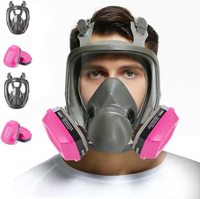 2 Sets Full Face Respirator Mask with 60921 Filters - 6800 Reusable Gas Mask Against Dust Organic Vapor Anti-fog Mask for Epoxy Resin, Chemicals, Painting, Car Spraying, Woodworking, Welding