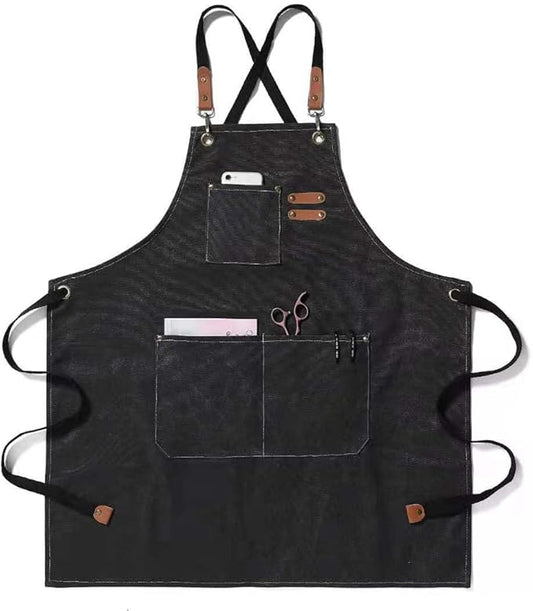 Adjustable Canvas Apron with 3 Pockets for Men Women,Cross Back Work Apron,Durable Kitchen Apron for Cooking,Grilling,Basrista,Crafting