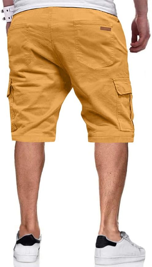 JMIERR Mens Casual Twill Cargo Shorts Cotton Drawstring Classic Cargo Stretch Short with 6 Pockets