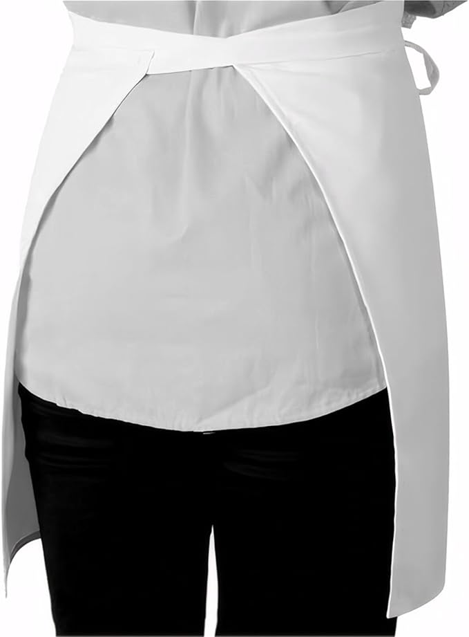 Long Server Apron with 2 Pockets, Extra Long Tie, Lightweight Half Aprons for Men Women Waiter Waitress Chef