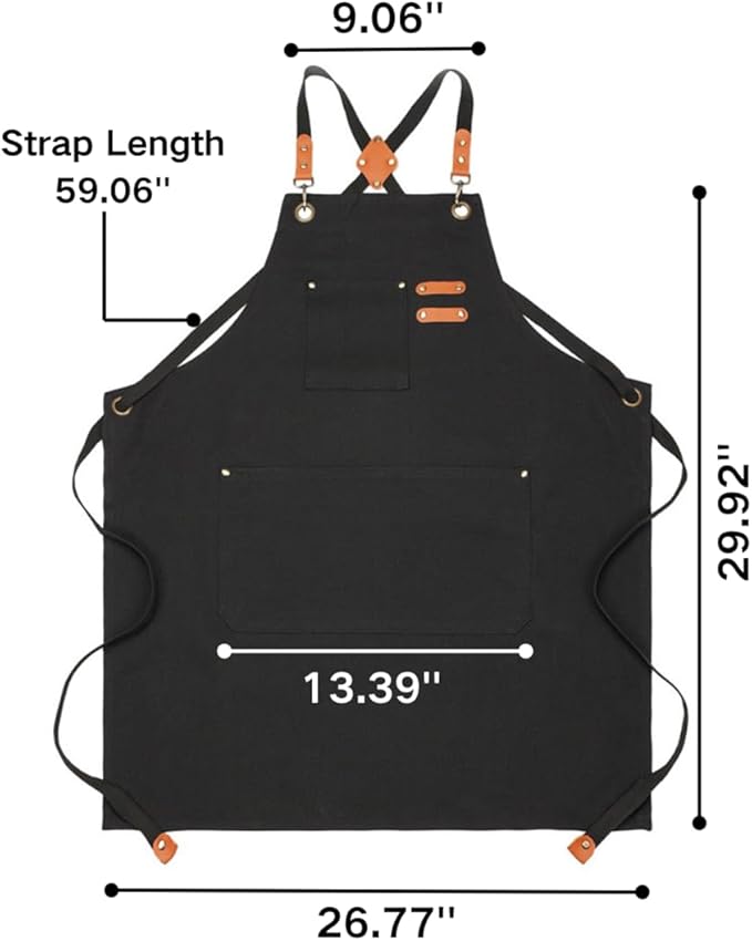 EUDOLAH Chef Aprons for Women Men with Large Pockets Cooking Aprons Canvas Cross Back Water Repellent Work Apron