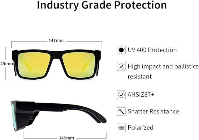 Polarized Men's and Women's Safety sunglasses,High Impact Resistant ANSI Z87UV400 Protection With Side Shield