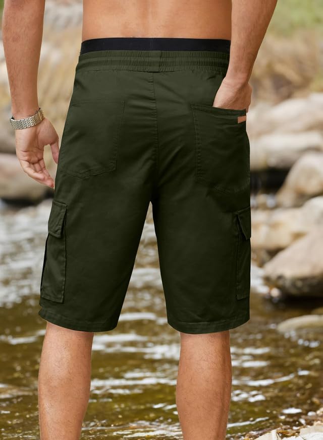 JMIERR Mens Casual Twill Cargo Shorts Cotton Drawstring Classic Cargo Stretch Short with 6 Pockets