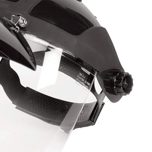 Sellstrom DP4 Face Shield - Lightweight Mask with High Impact Crown & Ratchet Headgear for Work, Grinding, Plasma/Flame Cutting - ANSI Z87.1 - Clear Anti Fog Polycarbonate Window - UV/IR Flip Up Visor