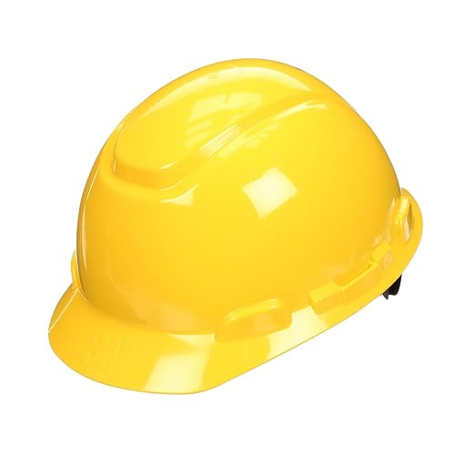 3M Hard Hat SecureFit H-702SFR-UV, Yellow, Non-Vented Cap Style Safety Helmet with Uvicator Sensor, 4-Point Pressure Diffusion Ratchet Suspension, ANSI Z87.1