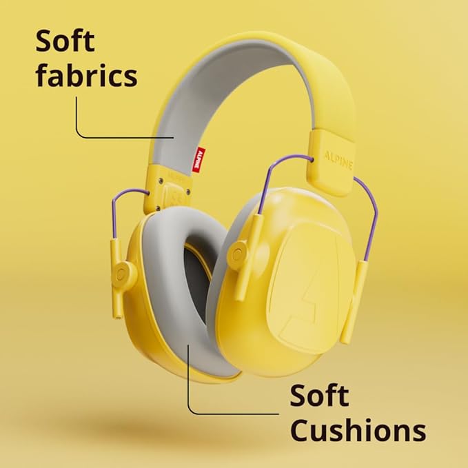 Alpine Muffy Kids - Hearing Protection - CE & ANSI Certified - Adjustable for Ages 3-16 years - Noise Cancelling Headphones - 25dB Sound Reduction Ideal for Protection and Concentration Aid - Yellow