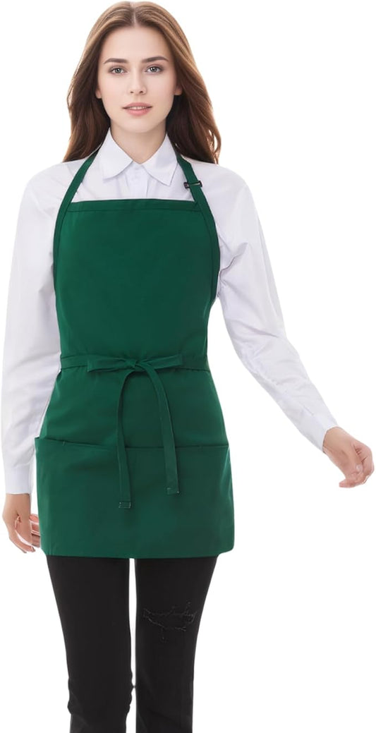 Short Cotton Aprons for Women with 3 Pockets, Chef Apron for Unisex,Waitress Apron for Kitchen Cooking Restaurant BBQ
