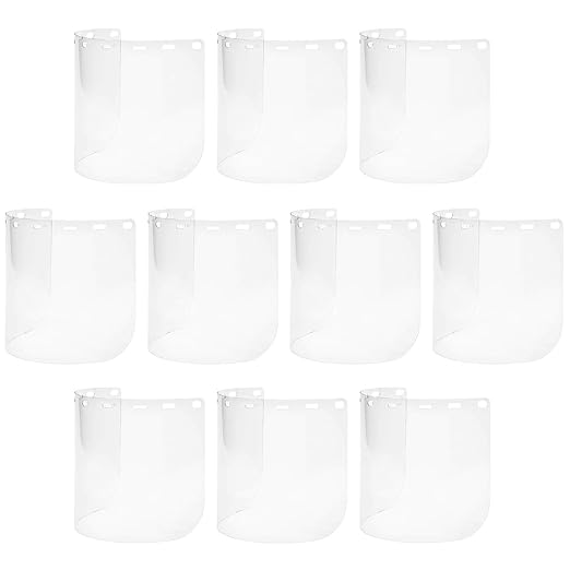 WOLF Replacement Face Shield with Holes for Adapter Brackets, Headgear, Splash Impact Saliva Chemical Hazard Protection, Heavy-duty Lightweight, 8’’x15.5’’x0.40’’, PETG, Clear (10)