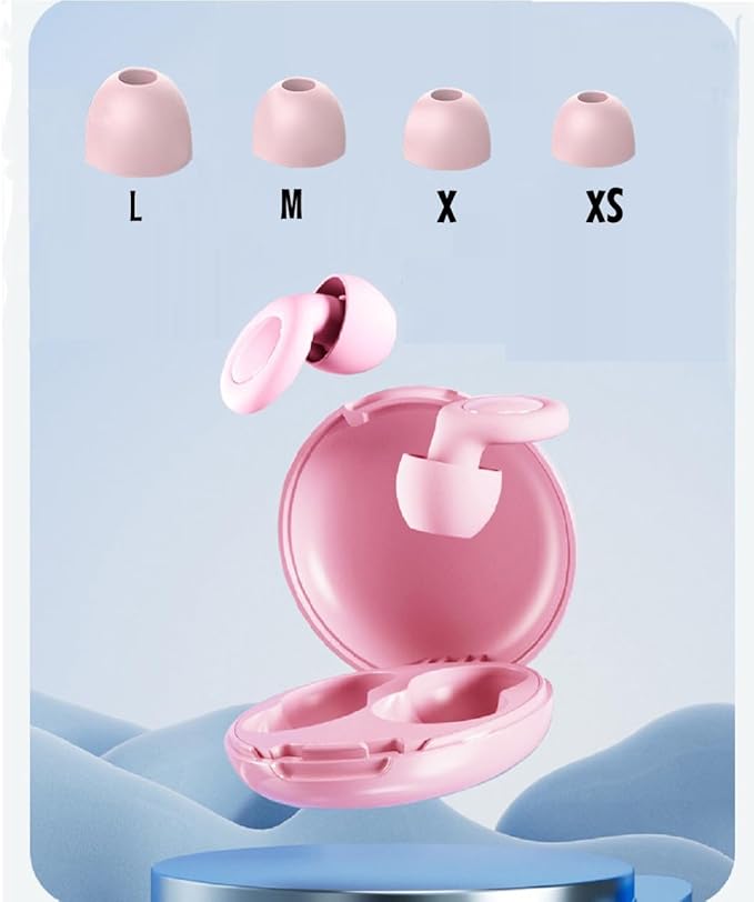 Ear Plugs for Sleeping, Reusable Soft Silicone Loop Earplugs,for Sleeping, Concert, Working, Studying, Traveling, Reduction 27dB-32db (Pink, One Size)
