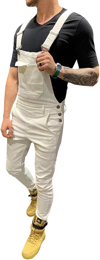 LONGBIDA Men's Denim Bib Overalls Fashion Slim Fit Jumpsuit with Pockets